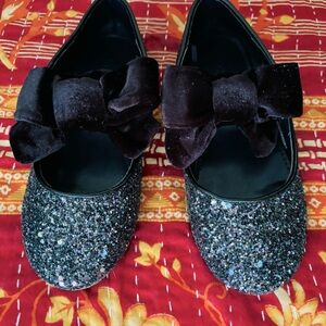J.Crew Kids Sparkly Black Kids Shoes with Bow
